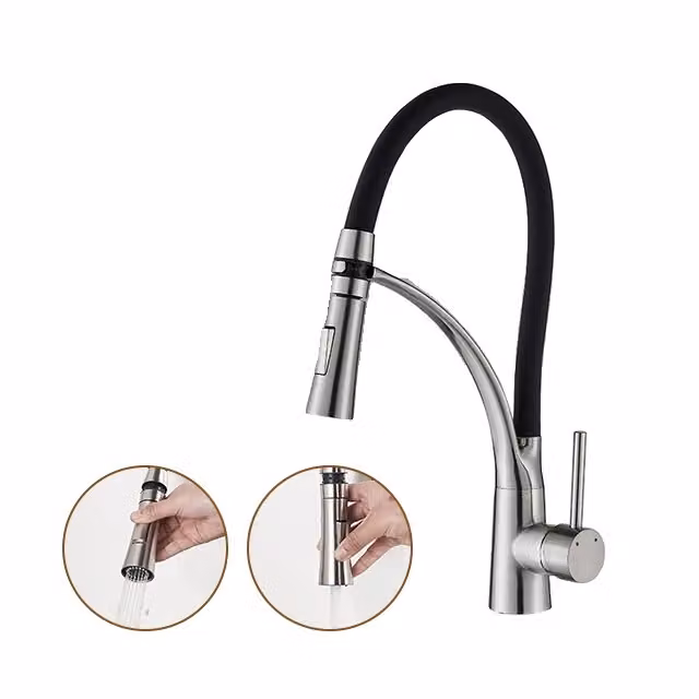 Miscelatore da cucina, Funzione spray estraibile, Rotazione di 360 gradi, Funzionamento monocomando, Nickel spazzolato