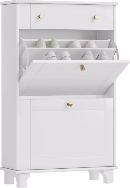Scarpiera Minimal con 2 Ante e Cassetto Bianca L: 60 cm, P: 23,5 cm, H: 98,5 cm
