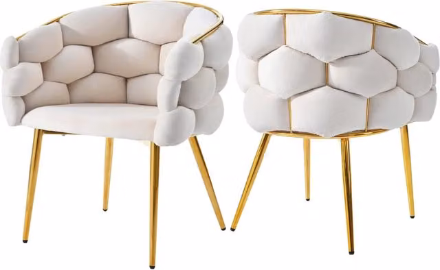 Set 2 sedie da pranzo in velluto beige 44 x 41 x 74 cm; imbottite con gambe in metallo dorato