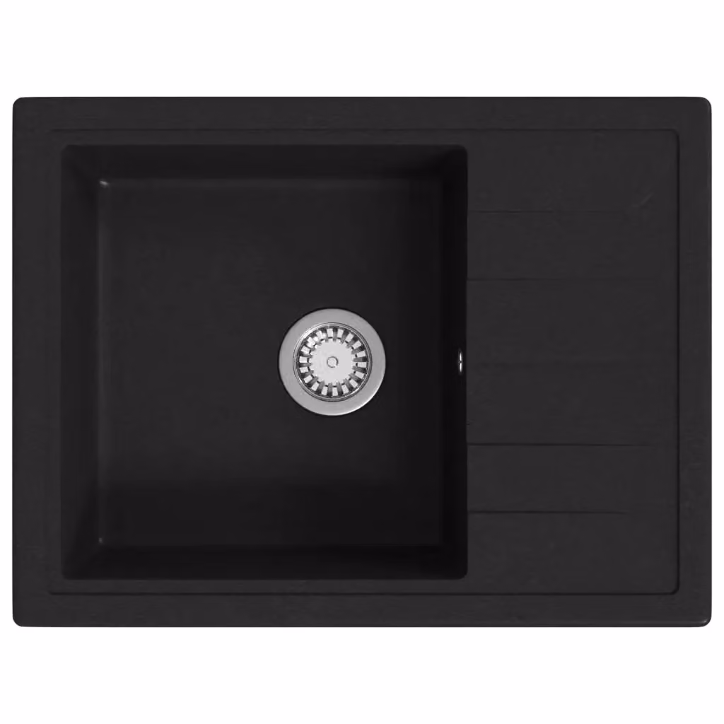 Lavello da cucina in granito nero con foro troppopieno ovale vidaXL L: 58,0 cm, P: 44,0 cm, H: 16,4 cm – 2