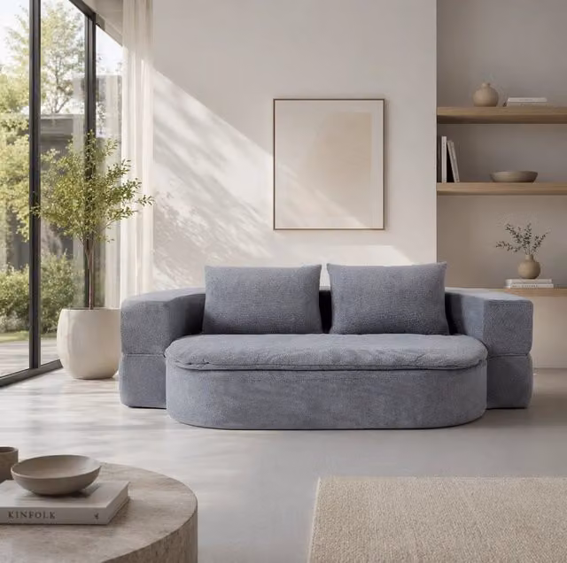 Divano letto pieghevole ULEVR 3 in 1 in flanella grigio chiaro con cuscini e coperta, senza montaggio