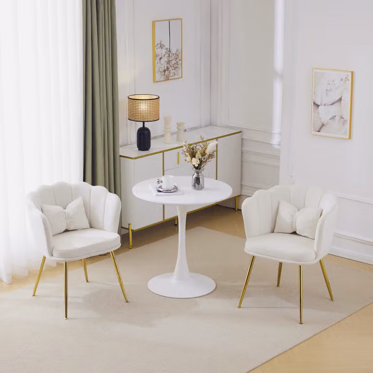 Flieks sedia da pranzo imbottita set di 2, sedia da cucina sedia da soggiorno sedia da trucco con cuscino, sedia per il tempo libero con gambe in metallo e rivestimento in velluto, beige