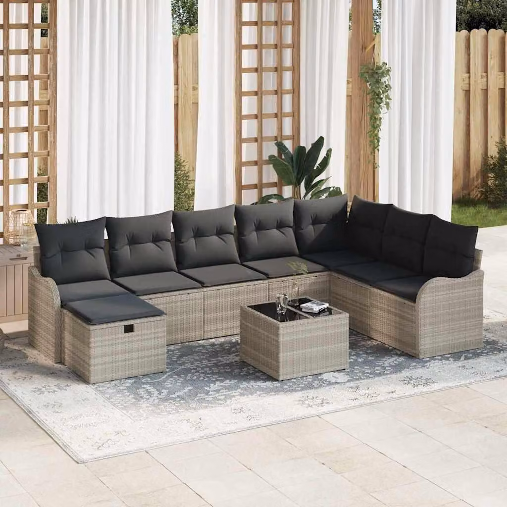 Maison Exclusive - Set da giardino composto da 9 pezzi, divano in rattan sintetico color grigio chiaro