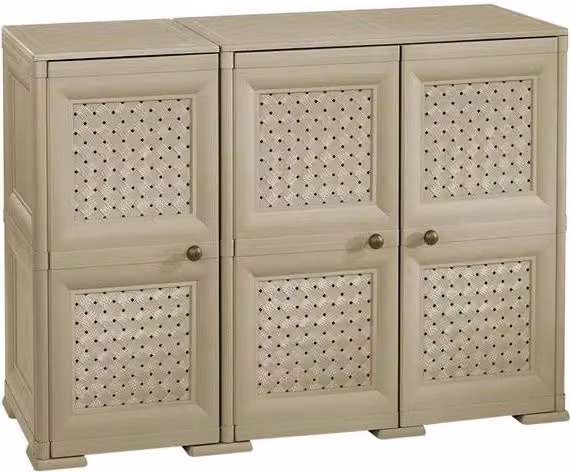 Armadio Tontarelli a 3 Ante Beige con Ante Traforate e Puntali, Contenitore Multiuso per Ingresso e Zona Giorno, L: 118 cm, P: 43 cm, H: 85,5 cm