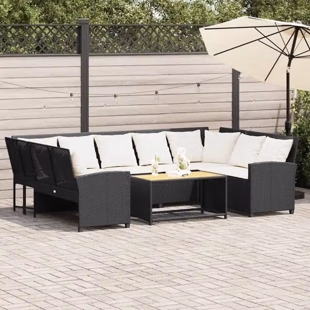 Divano da Giardino con Cuscini in Polyrattan Nero 3365328