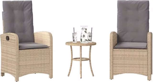 Set da Bistrò 3 pz con Cuscini Beige Misto in Polyrattan 365181