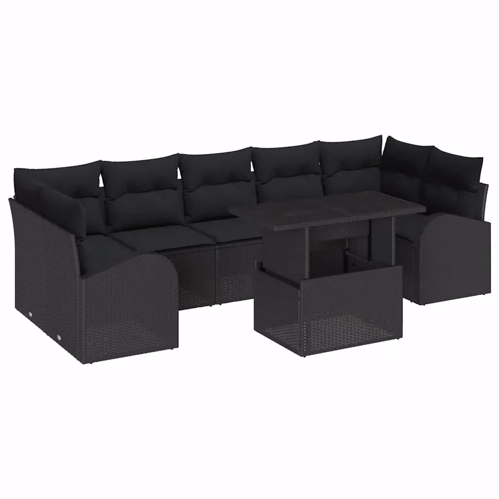Set Divano da Giardino vidaXL 8 Pezzi a Forma di L con Tavolino Nero in Polyrattan e Acciaio – 2