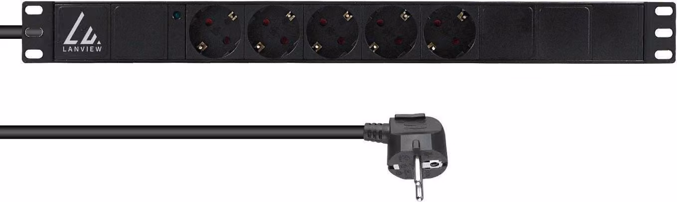 Lanview 19'' rack mount power strip 1U 10A with 5 x Schuko type - Rack-Modul (LVR-3MSCH-LIC-SCH5)