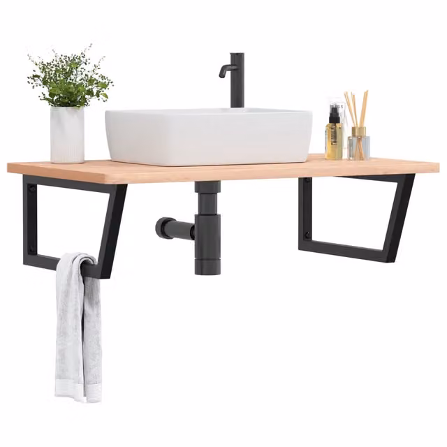Ripiano a parete per lavabo vidaXL in legno di faggio e metallo nero e marrone