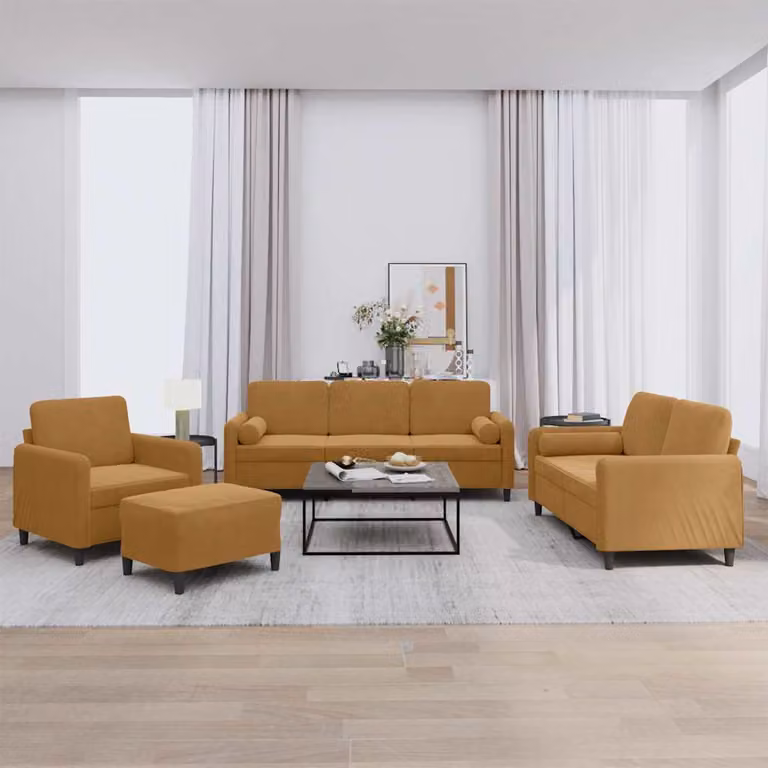 vidaXL Set di Divani 4 pz con Cuscini Marrone in Velluto