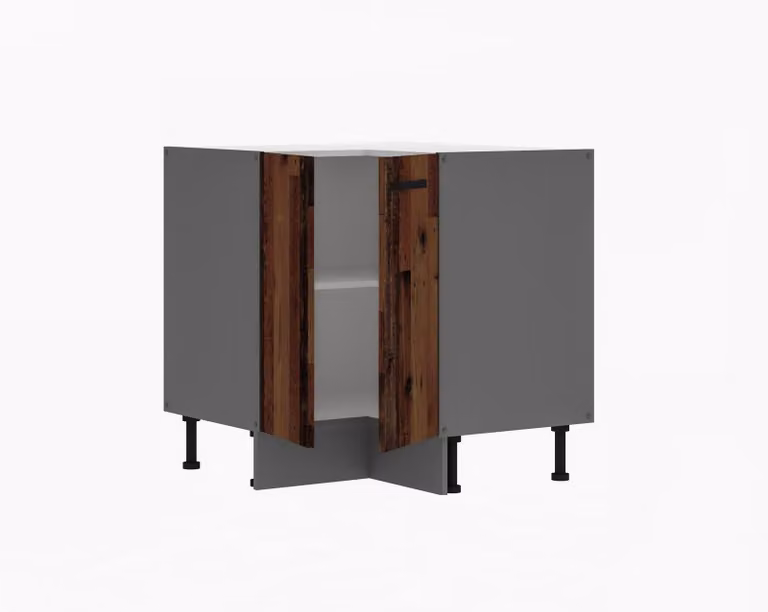 Mobiletto angolare da incasso per cucina, stile vintage, 90x90 cm, effetto legno anticato, colore antracite. Ideale per cucine a parete o componibili