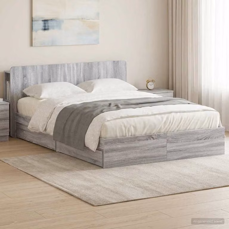 vidaXL Letto moderno con contenitore e cassetti in legno ingegnerizzato, colore grigio, L/P/H: 160 x 200 x 140 cm