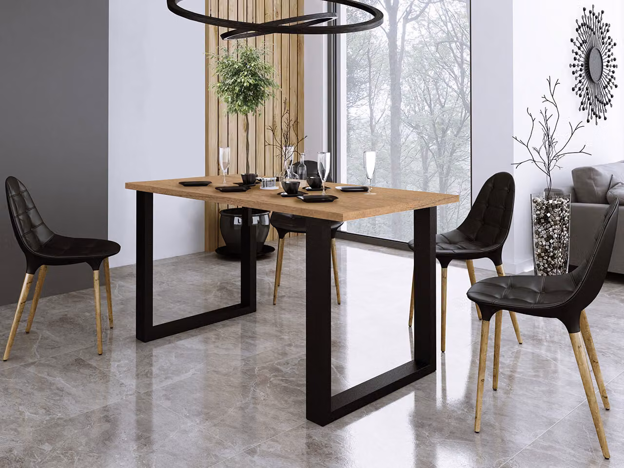 Tavolo da pranzo 138x67 cm IZMIR - rovere lancelot / nero