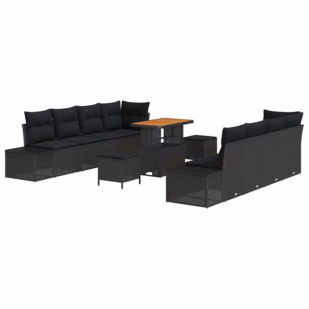 Set Divano da Giardino vidaXL in Polyrattan Nero con Cuscini, 11 Pezzi – 2