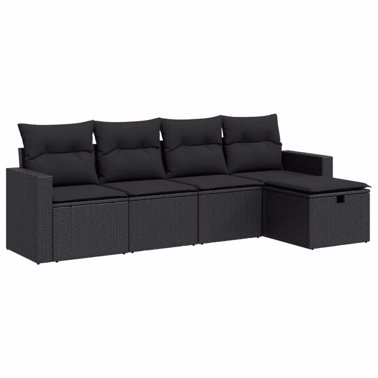 Set Divani da Giardino 5 pz con Cuscini in Polyrattan Nero