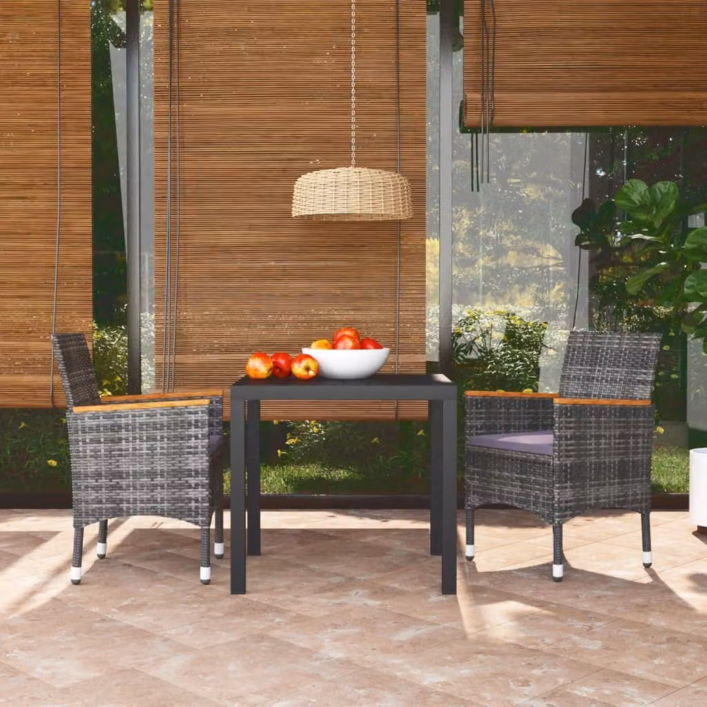 The Living Store Set da pranzo da giardino 3 pezzi con cuscini in poly rattan grigio