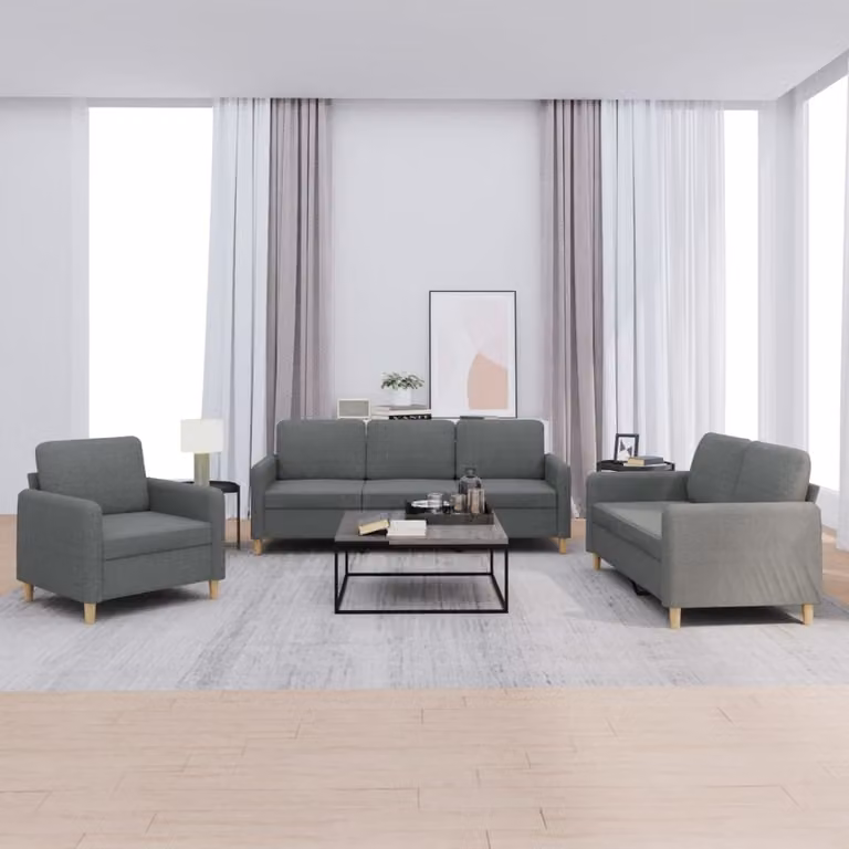 Set di divani 3 pezzi vidaXL in tessuto grigio con cuscini per soggiorno moderno