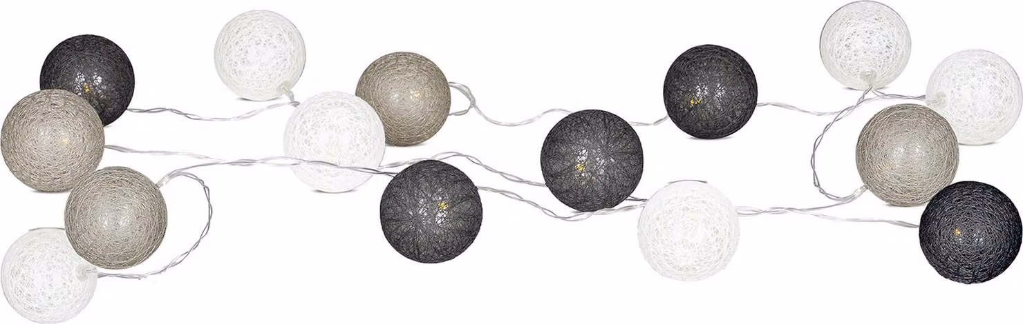 15 luci fiabesche Ø4cm LED ghirlanda lanterne cotone grigio decorazione