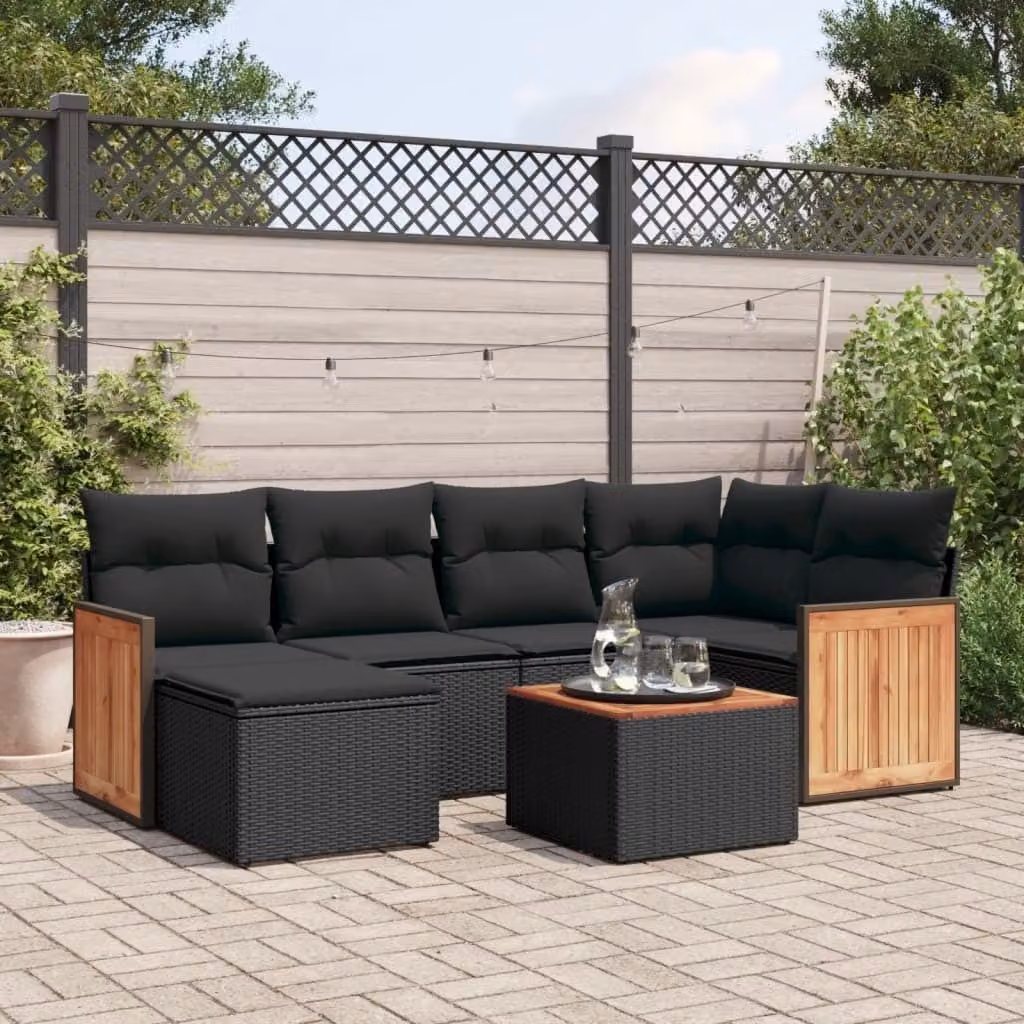 Maison Exclusive - Set da giardino 7 pezzi con cuscini in polyrattan nero
