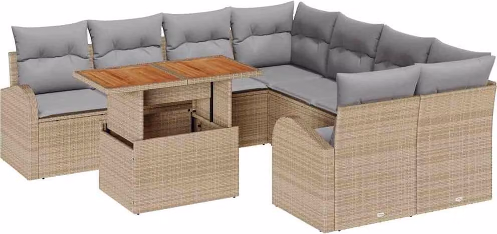 Set Divano da Giardino 9 pcs Beige Poly Rattan