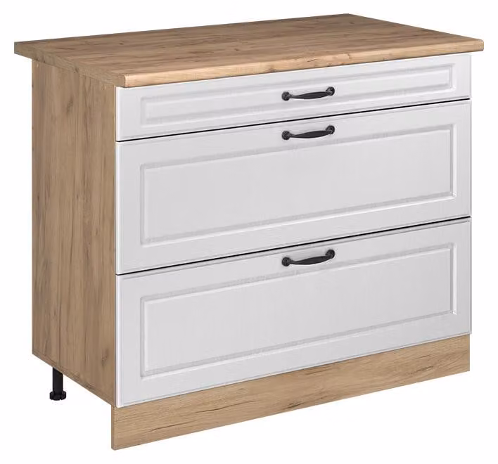Mobiletto base per cucina Vicco R-Line Bianco country/Rovere dorato 100 cm piano di lavoro Rovere dorato, Model 71633
