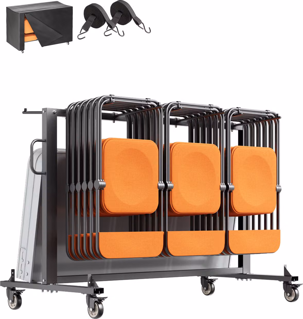 Carrello porta sedie pieghevole SucceBuy, 181 kg, per 42 sedie e 12 tavoli, con ruote, nero