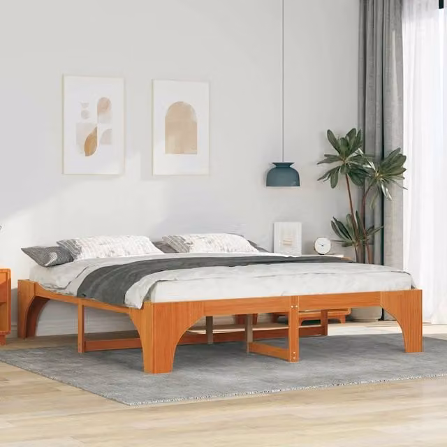 Struttura del letto-Giroletto Marrone 200 x 200 cm Pino massello 679870