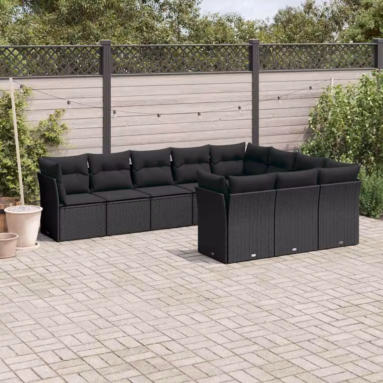 vidaXL Set Divano da Giardino a L con Cuscini Nero e Struttura in Metallo