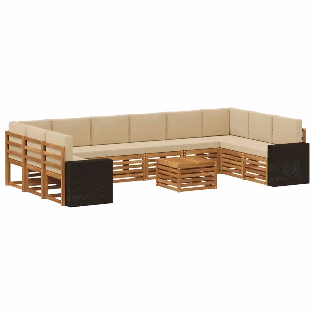 Set di divani da esterno vidaXL in legno di acacia con cuscini, beige e marrone – 2