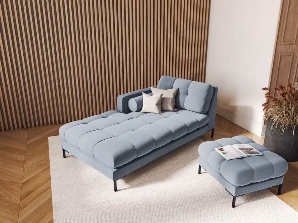 Chaise longue sinistra Bali di Cosmopolitan Design in velluto azzurro L/P/H: 164 x 102 x 75 cm – 2