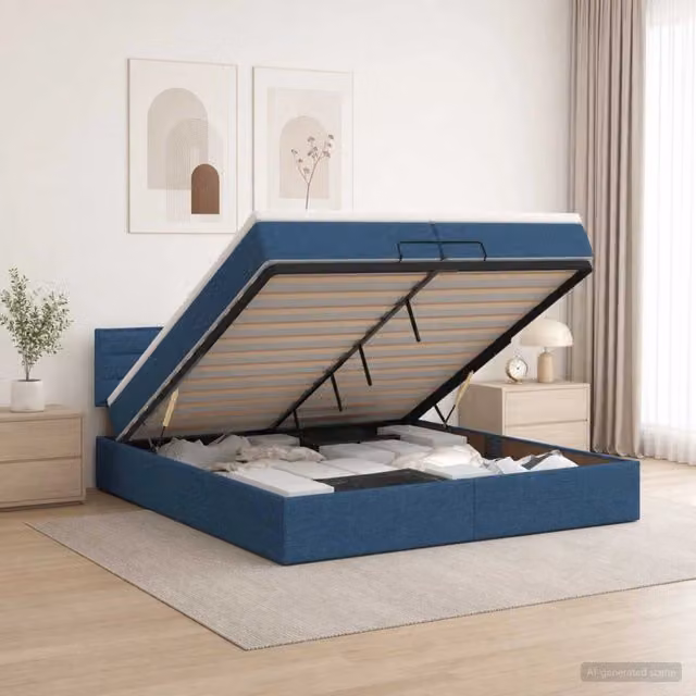 Letto ottomano con materasso ibrido vidaXL Blu L 200 cm x P 200 cm x H 140 cm – 1
