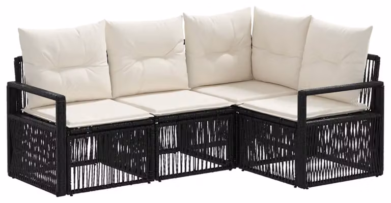 Set di divani da giardino, 4 pezzi, colore nero, in rattan sintetico