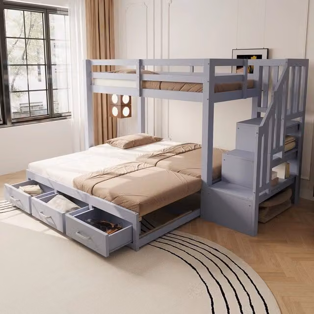 Letto a Castello con Estraibile e Cassetti ¨C MINIMAL ¨C Legno Grigio 90x200