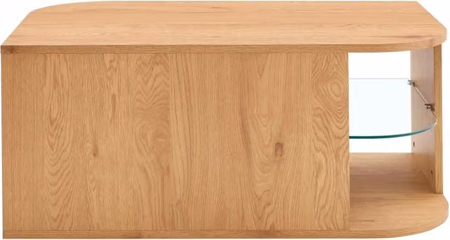 Tavolino da caffè scandinavo WISHDOR in legno marrone e vetro trasparente, L: 60 cm, P: 29 cm, H: 42 cm