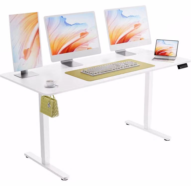 Scrivania regolabile in altezza, 160x70 cm, elettrica, con funzione di memoria, colore bianco