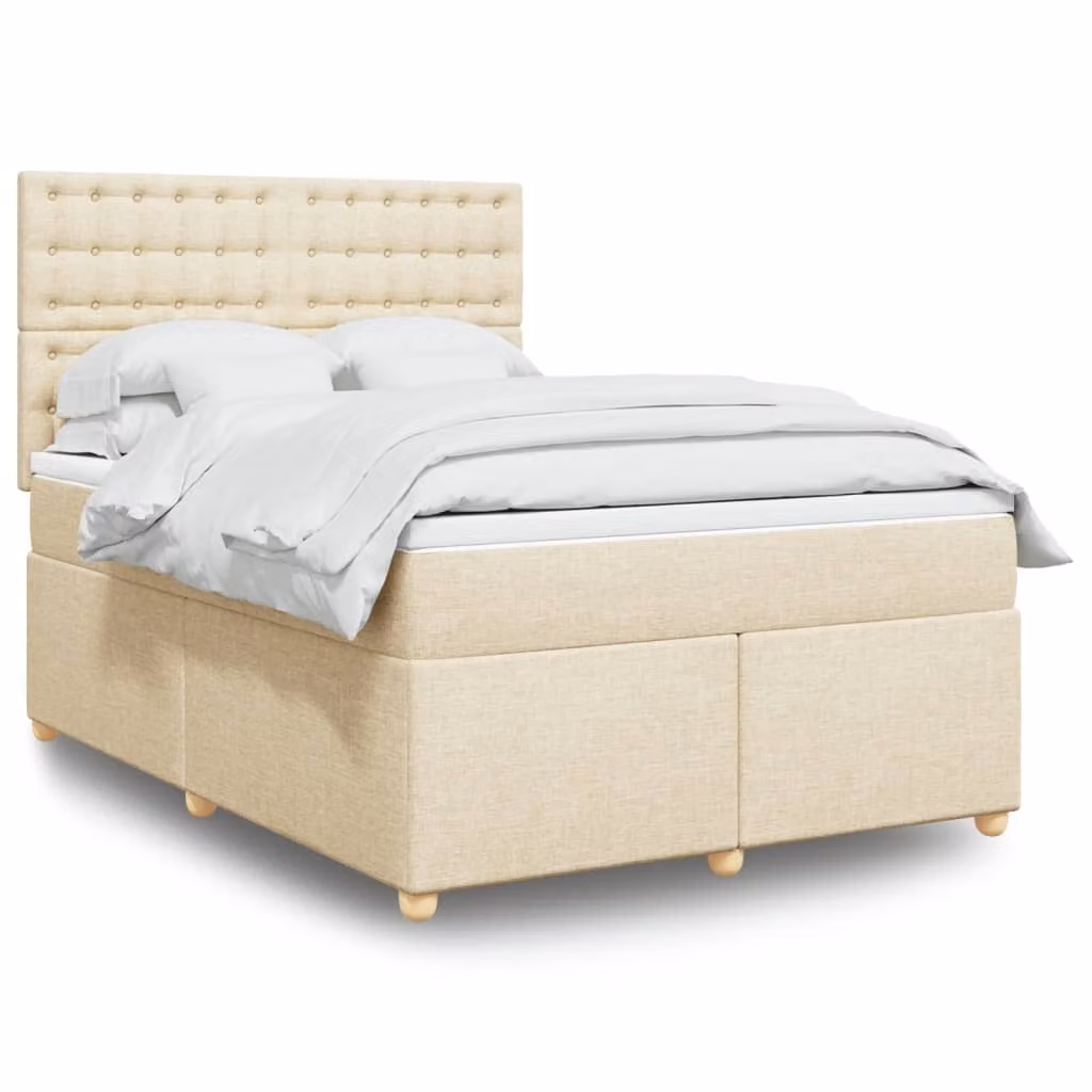 Maison Exclusive - Giroletto a Molle con Materasso Crema 160x200 cm in Tessuto
