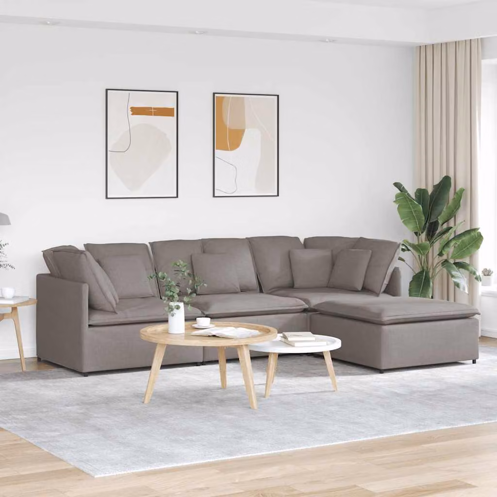 vidaXL Divano Modulare a L con Poggiapiedi e Cuscini in Tessuto Reversibile, Grigio o Beige