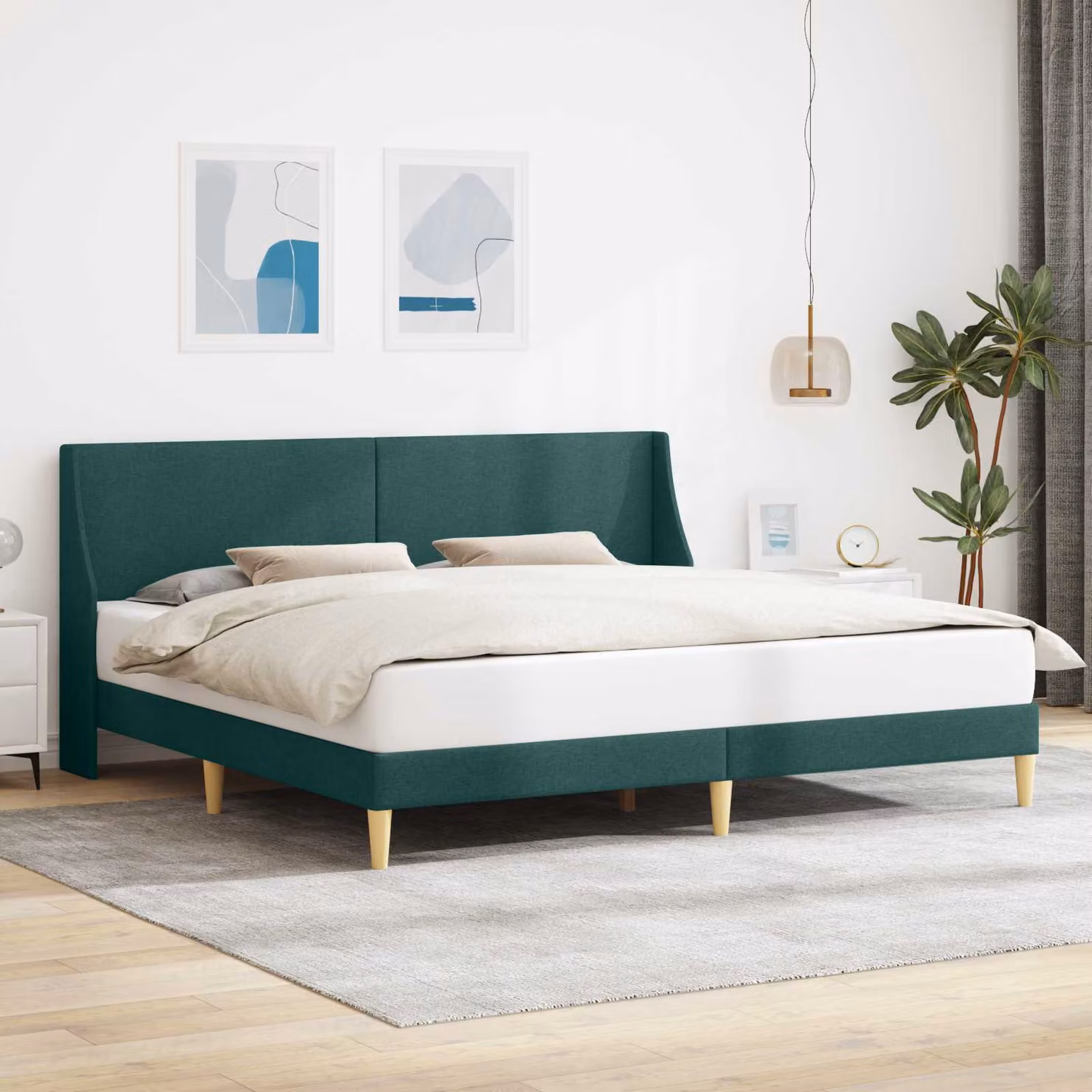 Struttura letto imbottita moderna vidaXL in tessuto verde con doghe a listelli arcuati