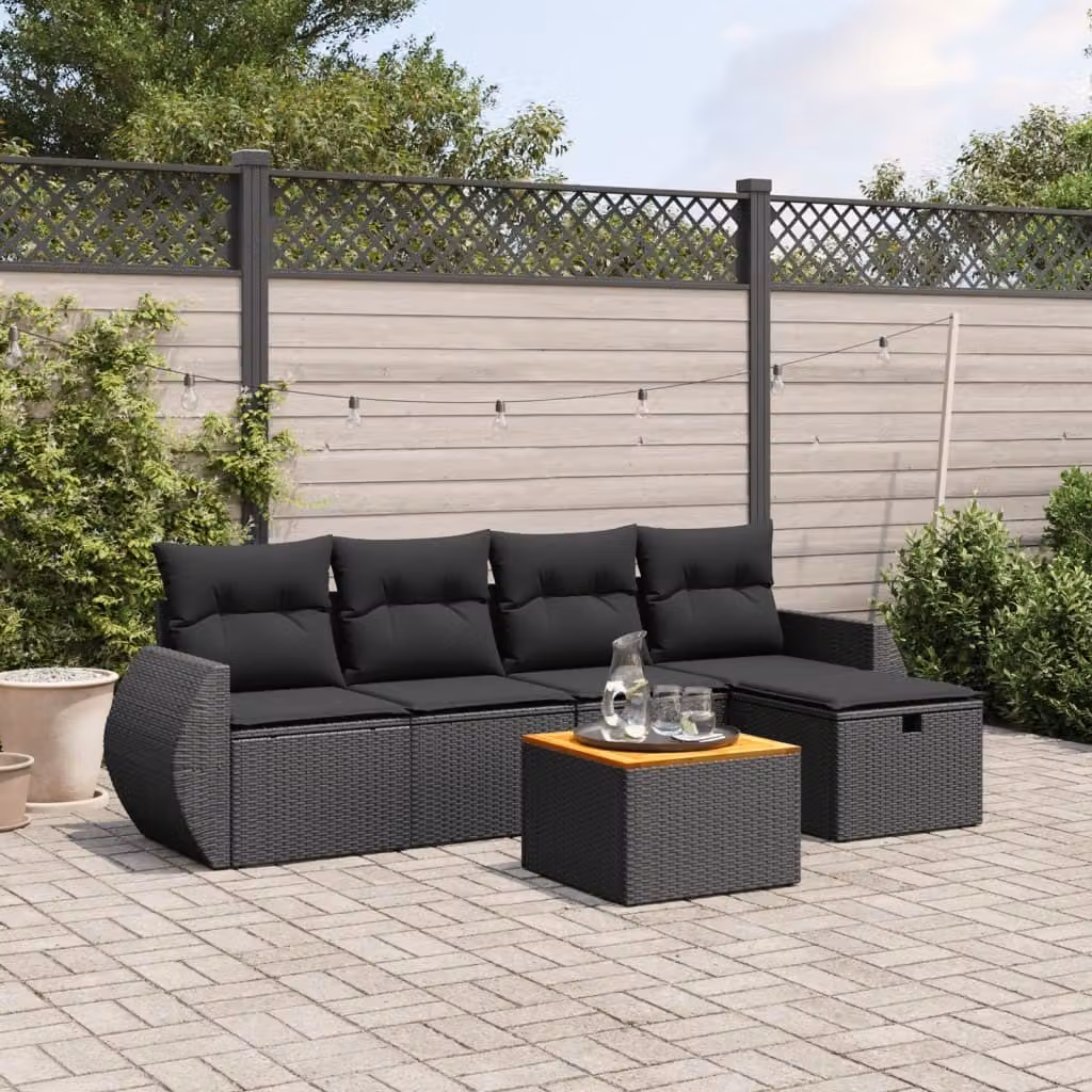 Maison Exclusive - Set da giardino 6 pezzi con cuscini in polyrattan nero