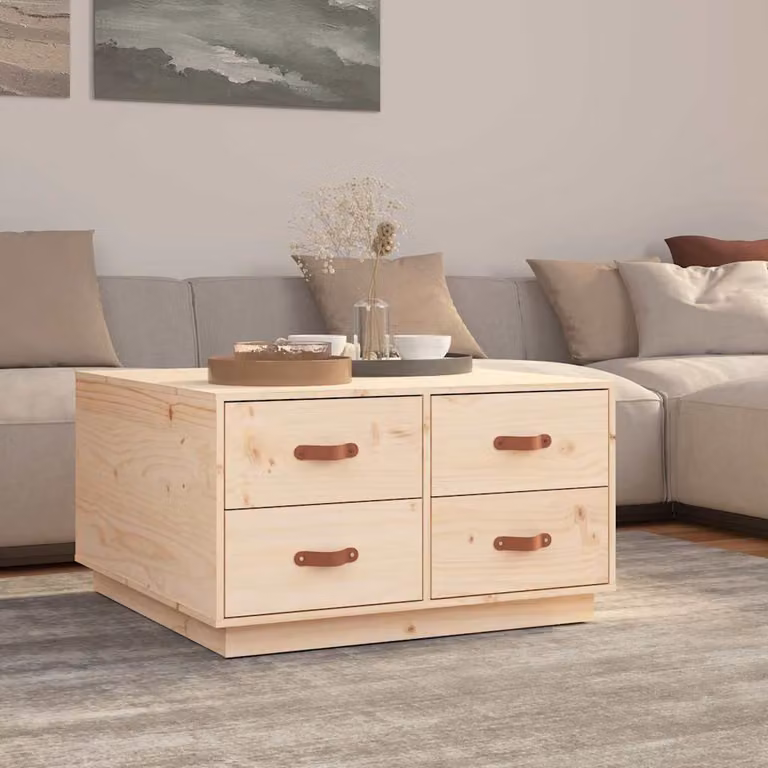 vidaXL Tavolino da Salotto Quadrato in Legno Massello di Pino Rustico, L/P/H: 80 x 80 x 45 cm