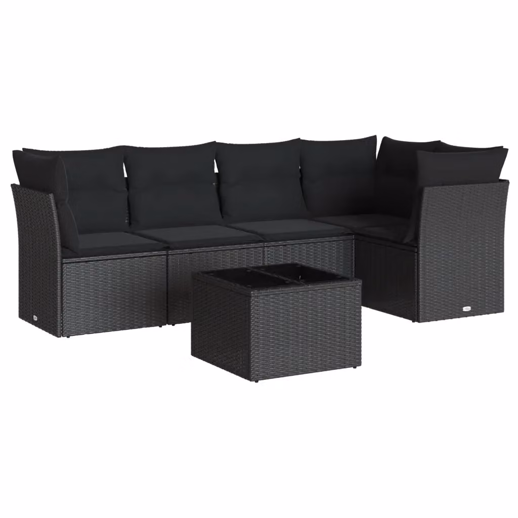 vidaXL Set Divano da Giardino a L 6 pz con Cuscini e Tavolino Nero in Polyrattan e Acciaio – 2