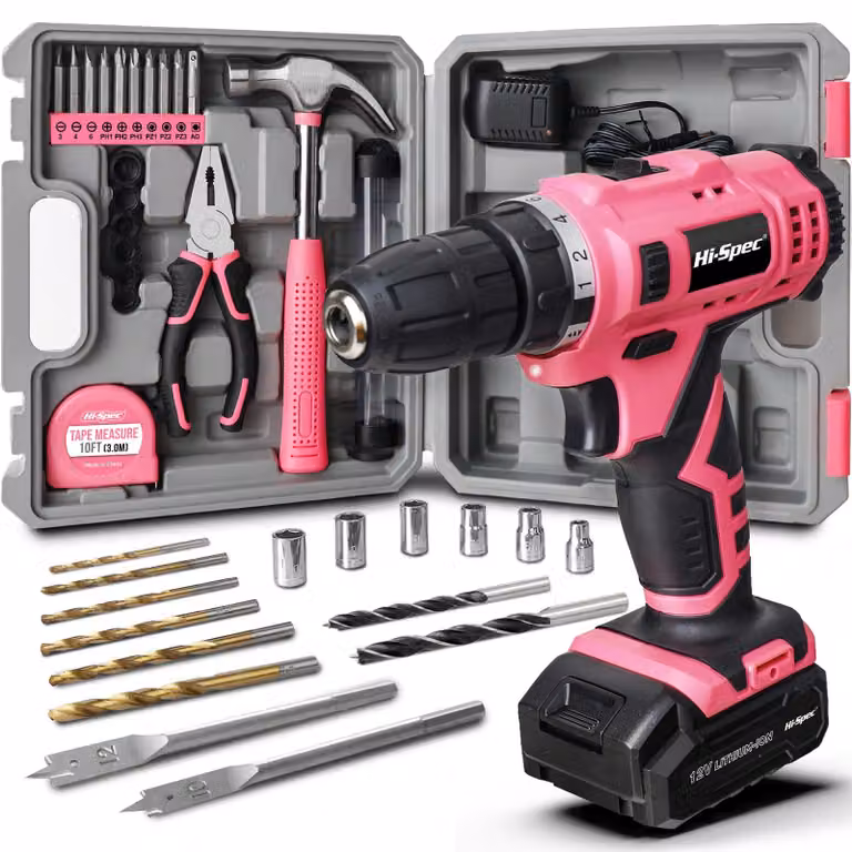 Set di avvitatore a batteria da 12V per trapano, avvitatore e lavori di bricolage, colore rosa