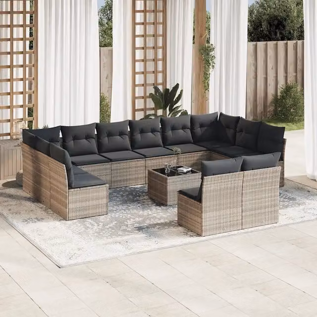 Set di Divani da Giardino VIDAXL in Polyrattan Grigio Chiaro con 13 Pezzi e Cuscini – 1