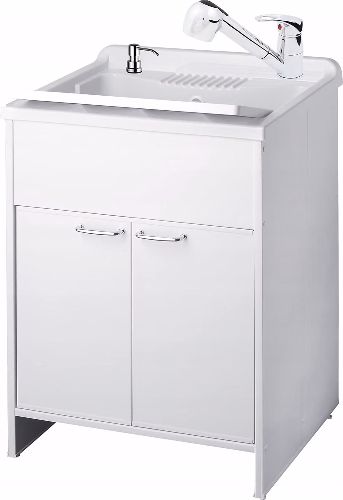 SIGO Set lavello + mobile base 60 cm con 2 ante, colore bianco/argento