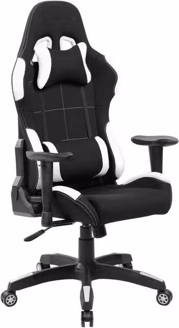 Sedia da Gaming Ergonomica 72x57x134 cm in Tessuto Nera e Bianca