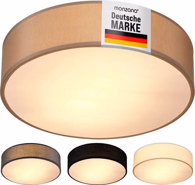 Lampadario a soffitto MONZANA in tessuto beige e metallo oro, Ø 38 cm – 1