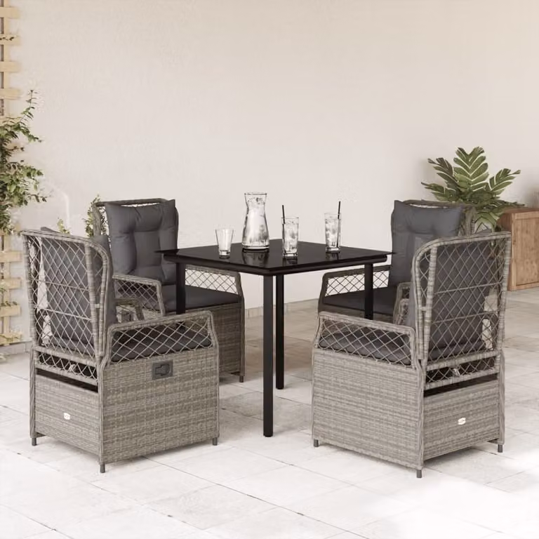 Maison Exclusive - Set Pranzo da Giardino 5pz con Cuscini Grigio Chiaro Polyrattan