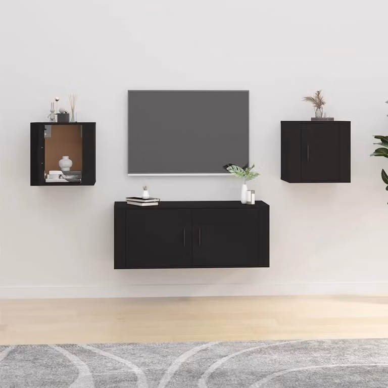 Set di 2 mobili porta TV da parete vidaXL in legno MDF nero opaco L/P/H: 40 x 34,5 x 40 cm
