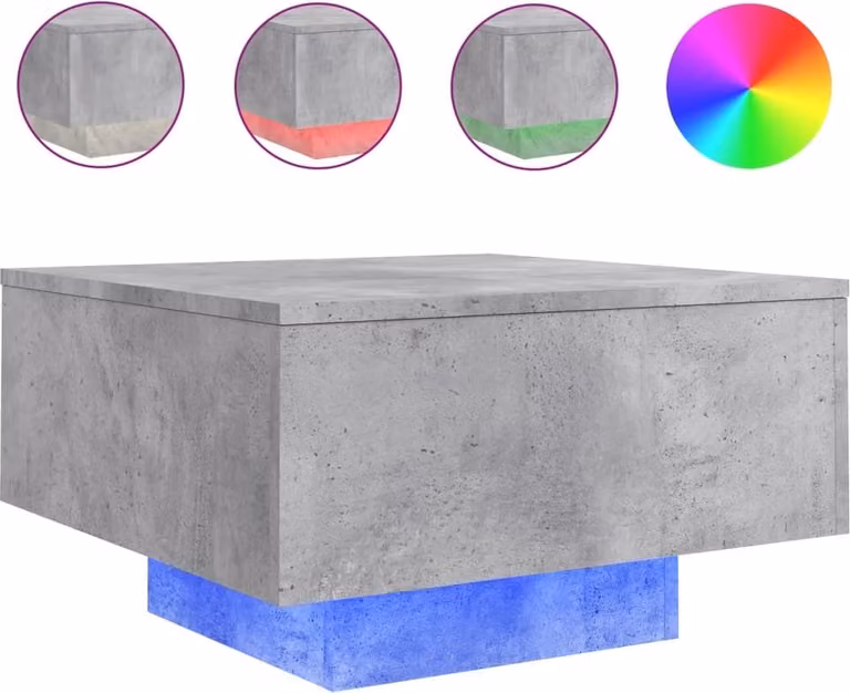 Tavolino da Soggiorno con Luci LED Grigio Cemento 55x55x31 cm