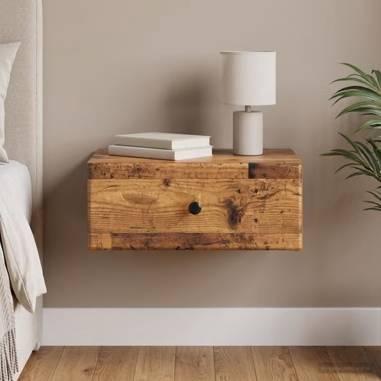 Mobiletto da notte a muro vidaXL in legno antico marrone L 49 cm x P 34,5 cm x H 20 cm